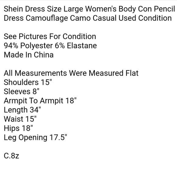 Shein Dress Size Large Women's Body Con Pencil Dress Camouflage Camo Casual Used - Picture 4 of 4